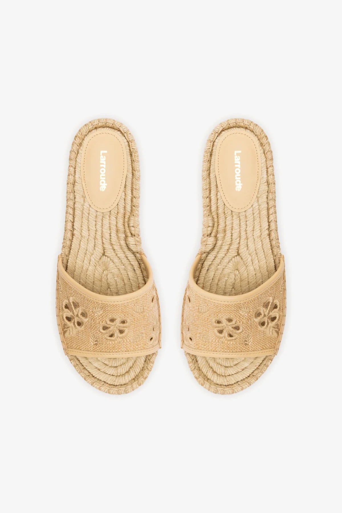 Letizia Espadrille Flatform In Beige Raffia and Hibiscus Broderie