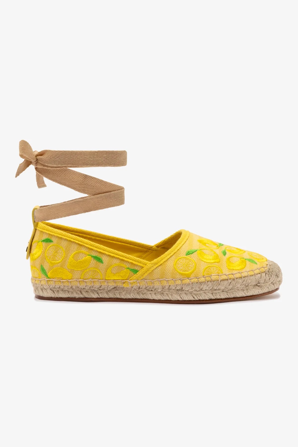 Flat Espadrille Letizia Lona Amarelo e Bordado Limão