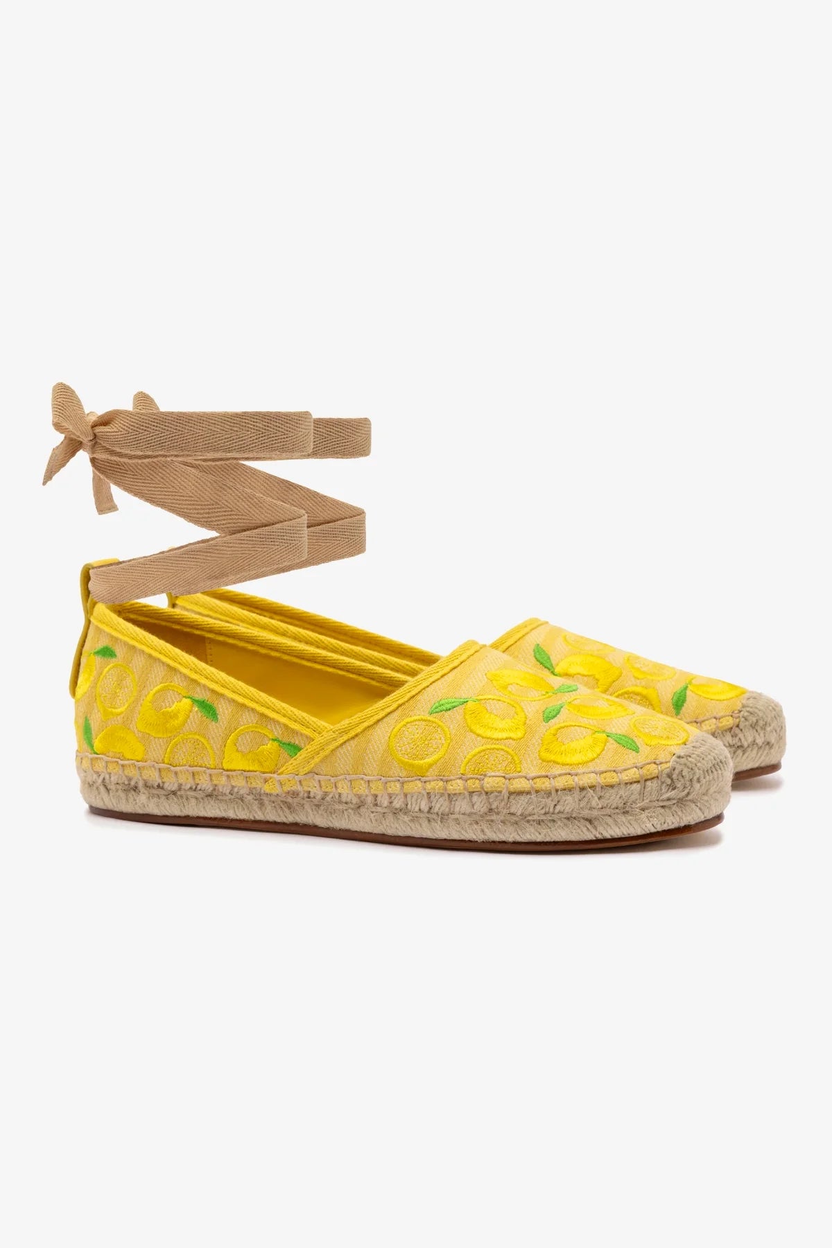 Flat Espadrille Letizia Lona Amarelo e Bordado Limão