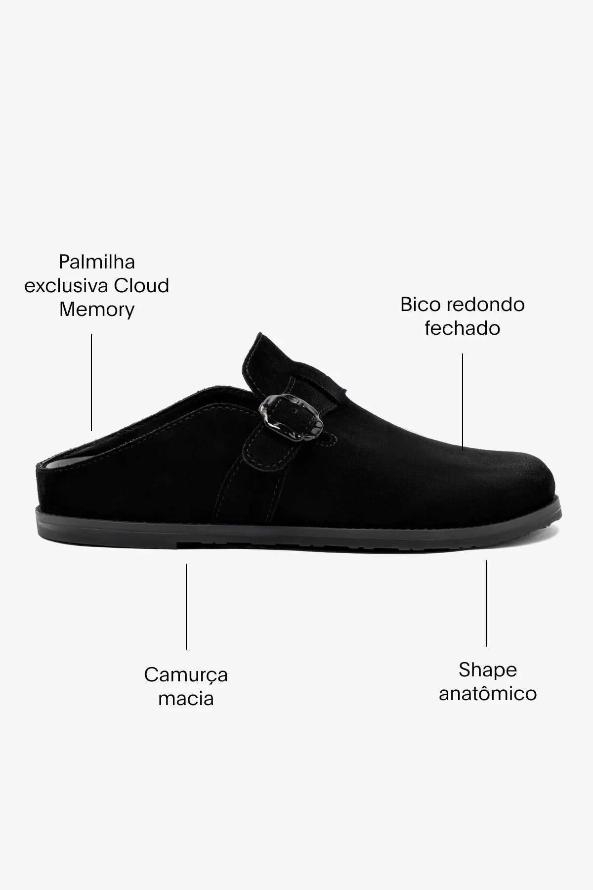 Mule Clog Milan Camurça Preto