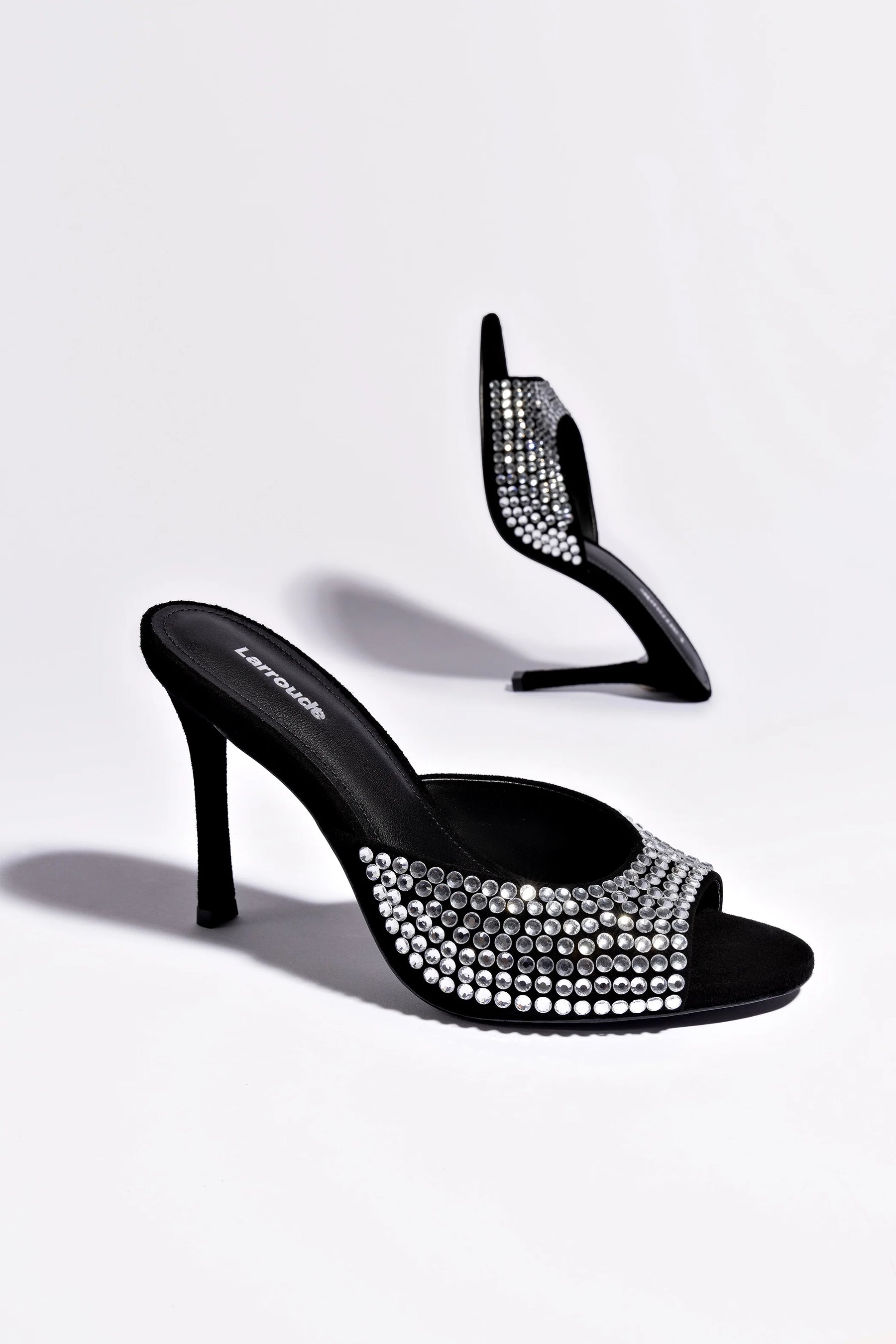 Jasmine Hi Mule In Black Suede and Crystals