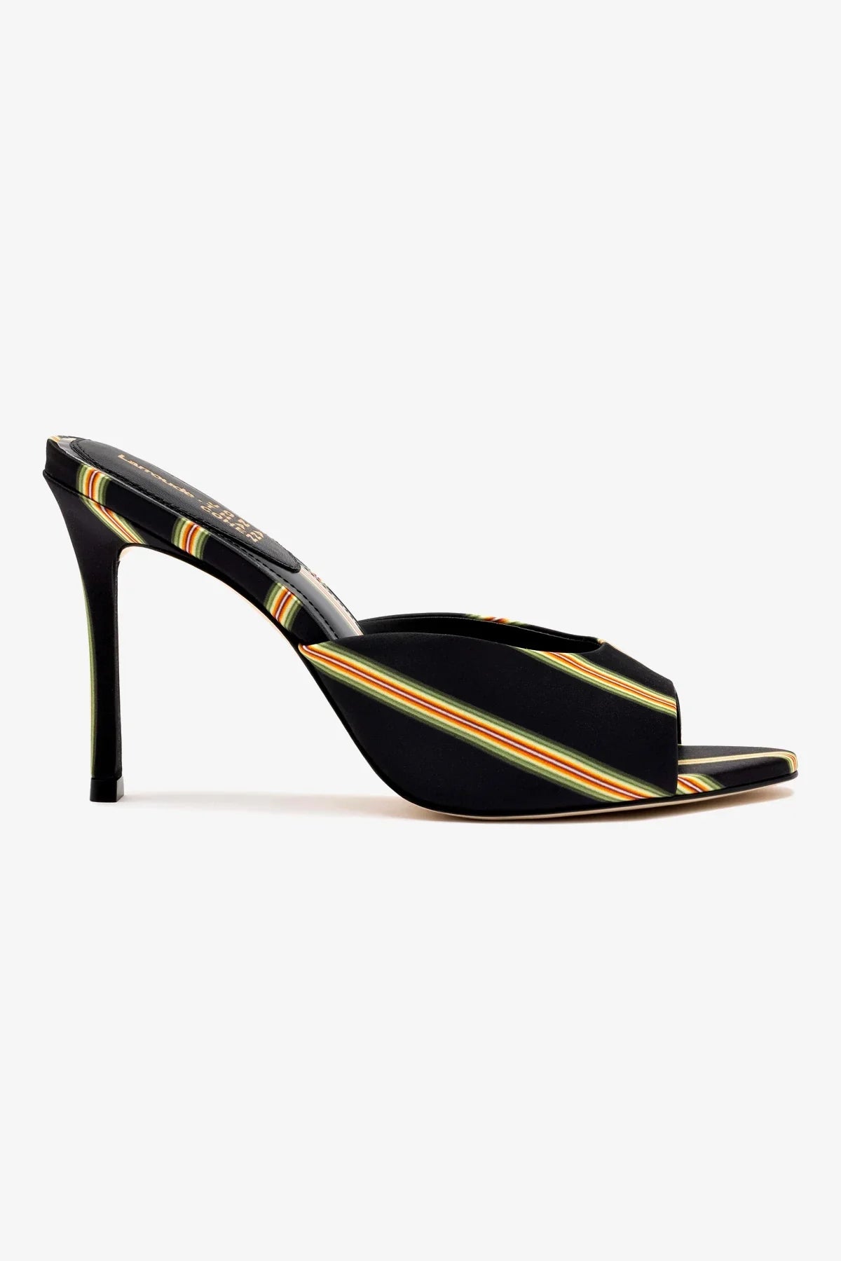 Larroudé x Jonathan Cohen Mule In Black Striped Satin