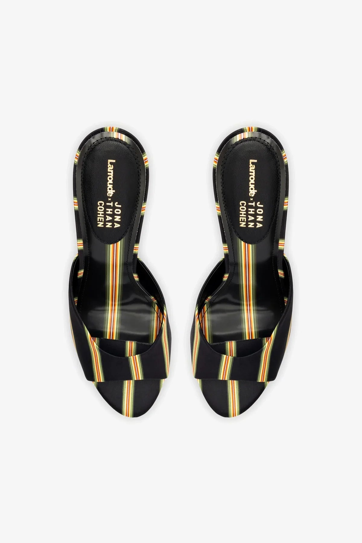 Larroudé x Jonathan Cohen Mule In Black Striped Satin