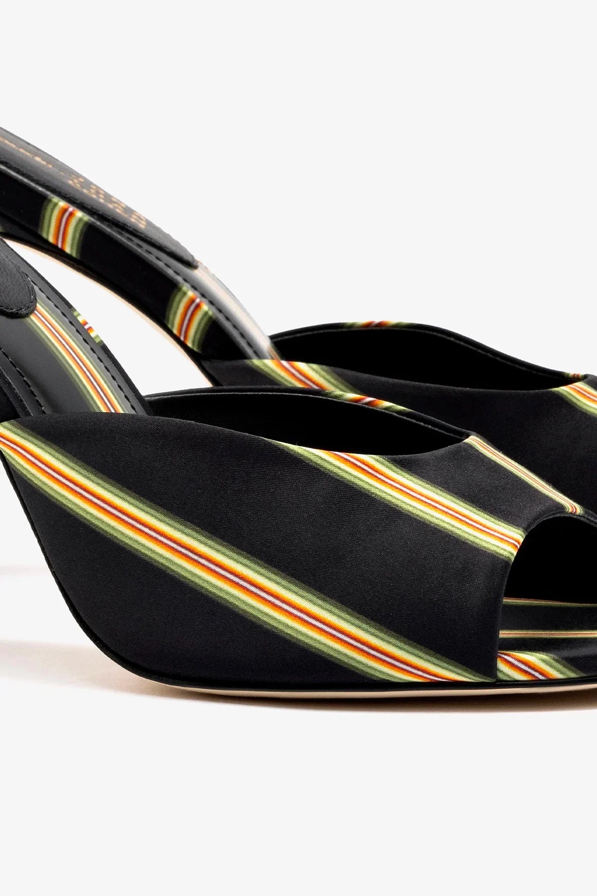 Larroudé x Jonathan Cohen Mule In Black Striped Satin