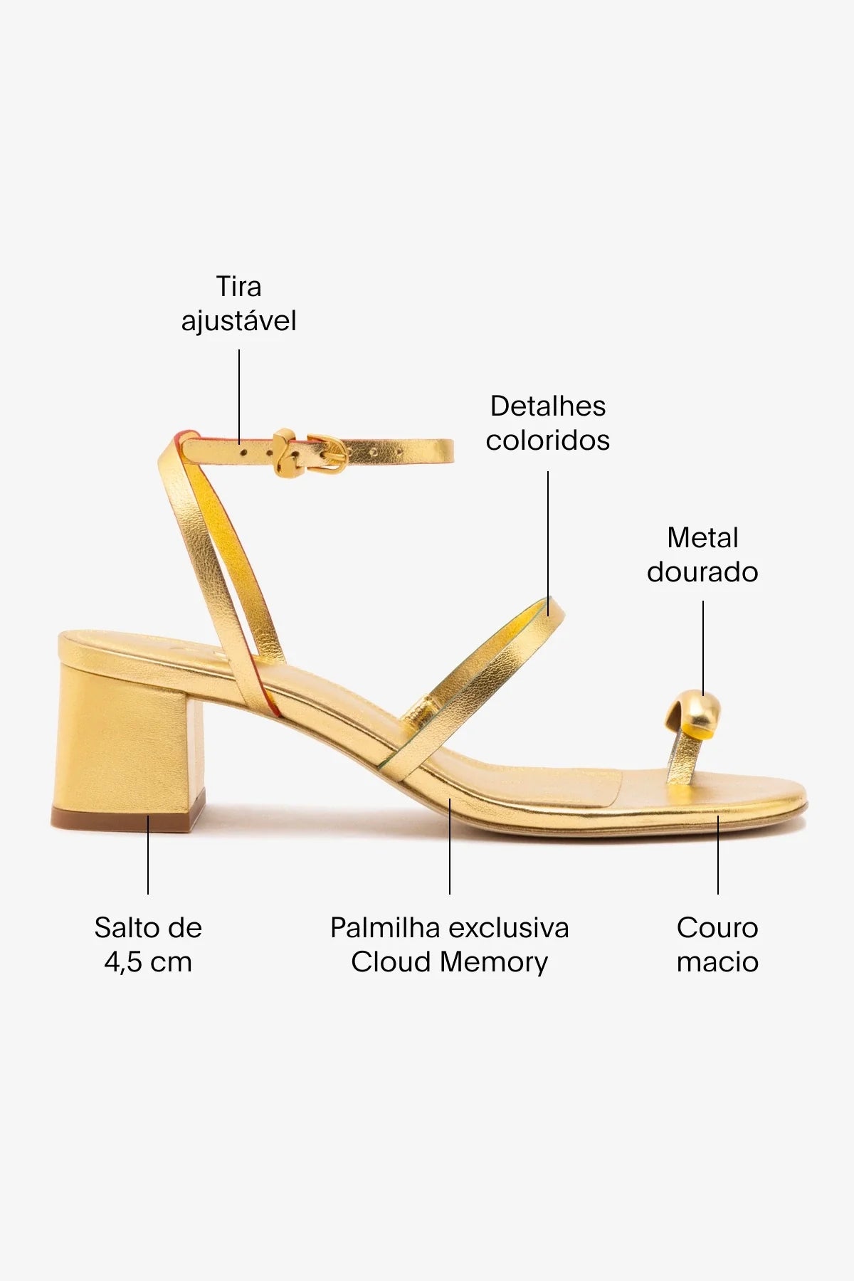 Sandália Salto Bloco Biarritz Couro Dourado