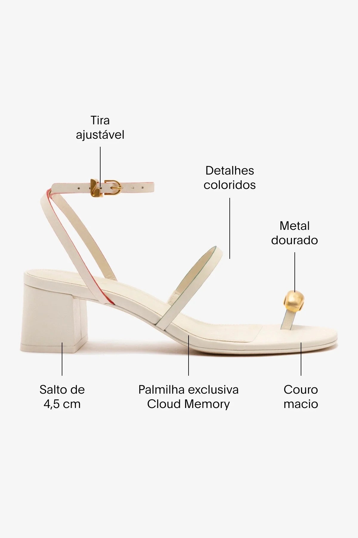 Sandália Salto Bloco Biarritz Couro Off White