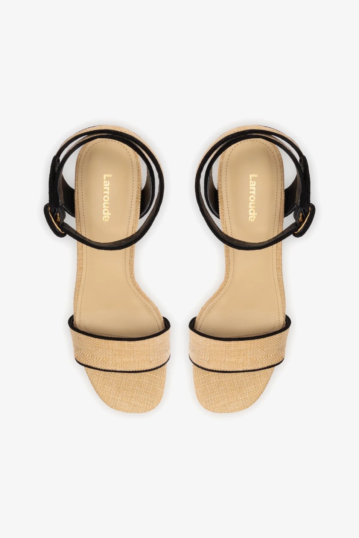 Sandália Plataforma Dolly Low Ráfia Bege e Camurça Preto