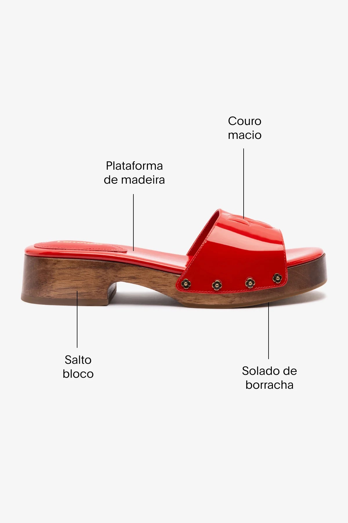 Mule Zuzi Couro Verniz Vermelho