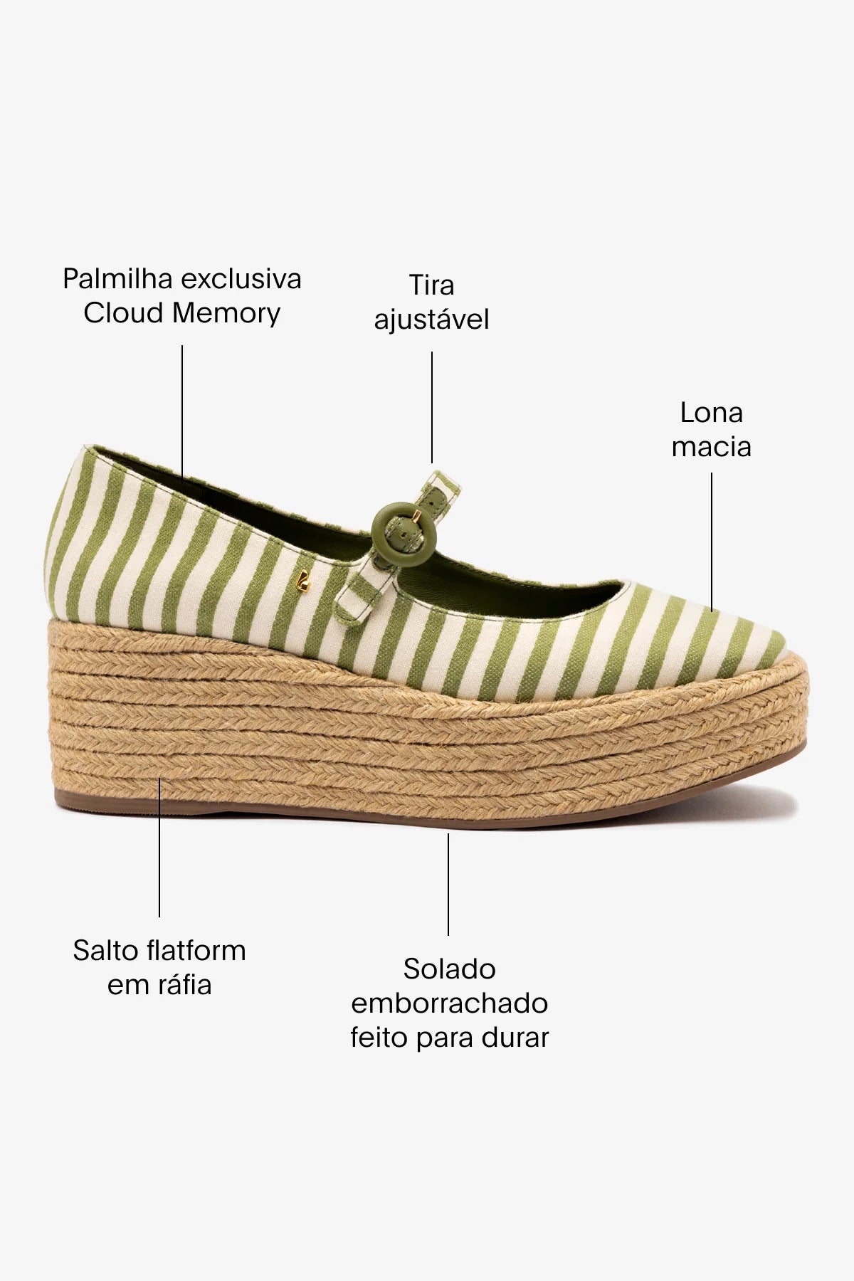 Flatform Blair Lona Listrada Verde e Natural