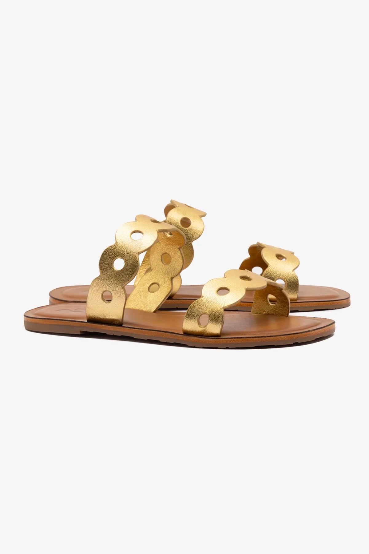 Flat Florence Broderie Couro Dourado