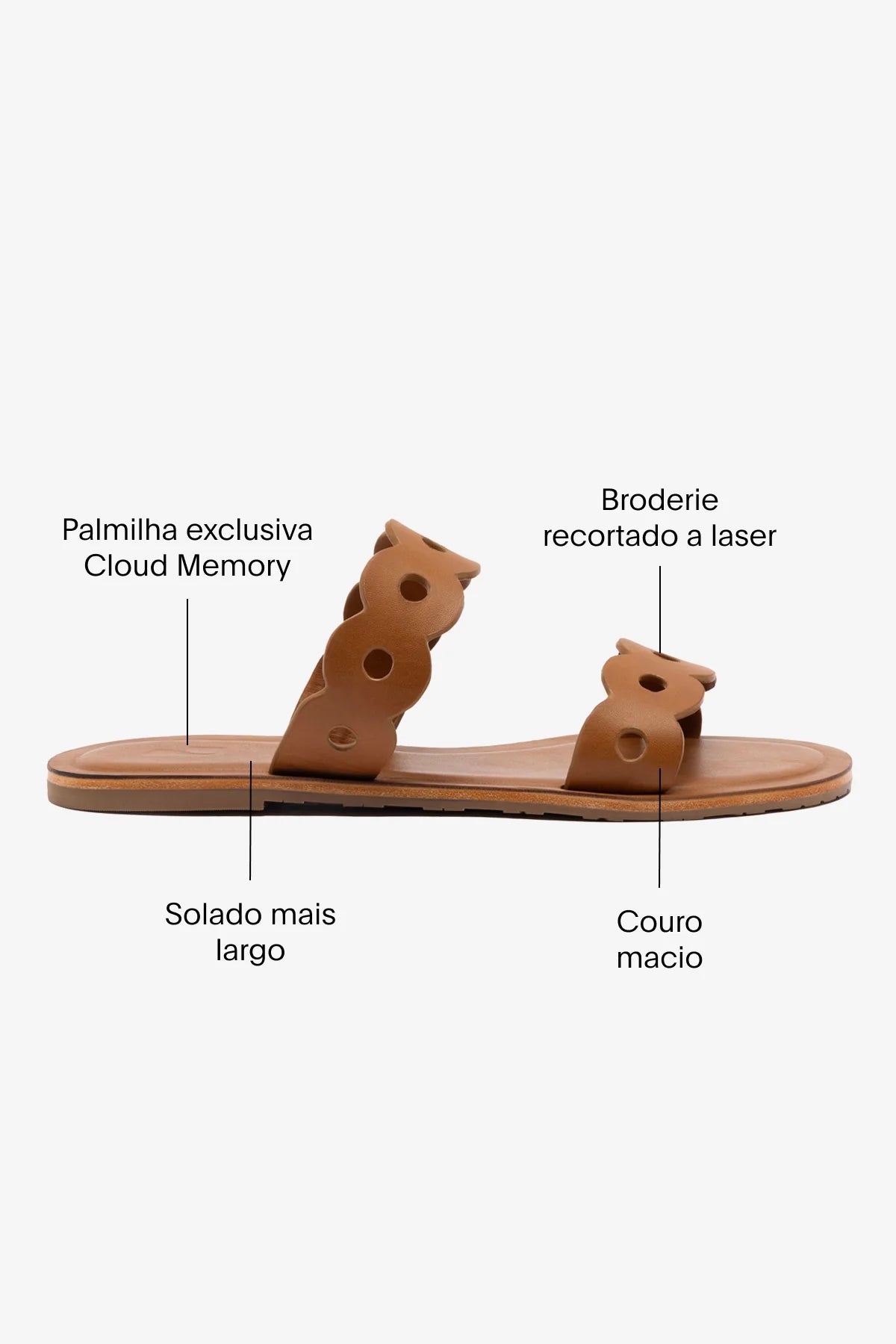 Flat Florence Broderie Couro Caramelo