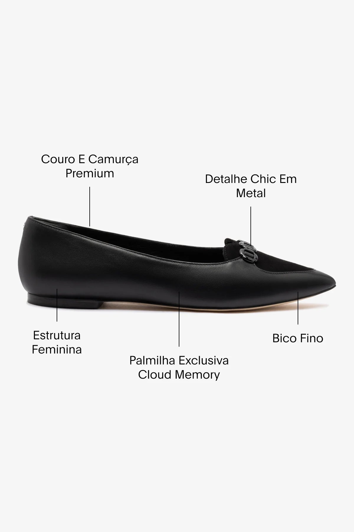 Mocassim Audrey Camurça Preto e Couro Preto
