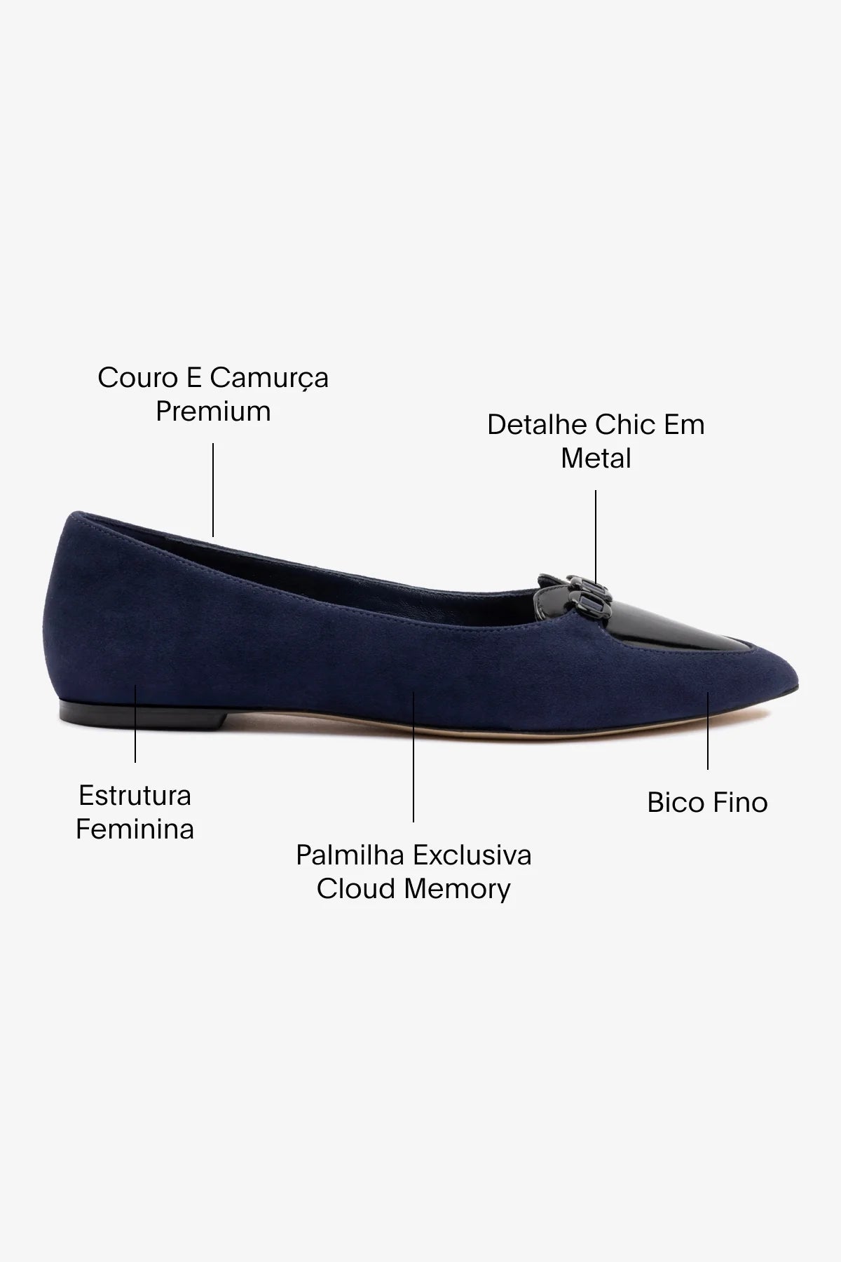 Mocassim Audrey Couro Azul e Couro Preto