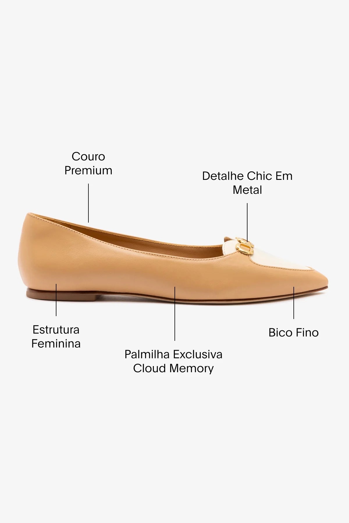 Mocassim Audrey Couro Bege e Couro Off White