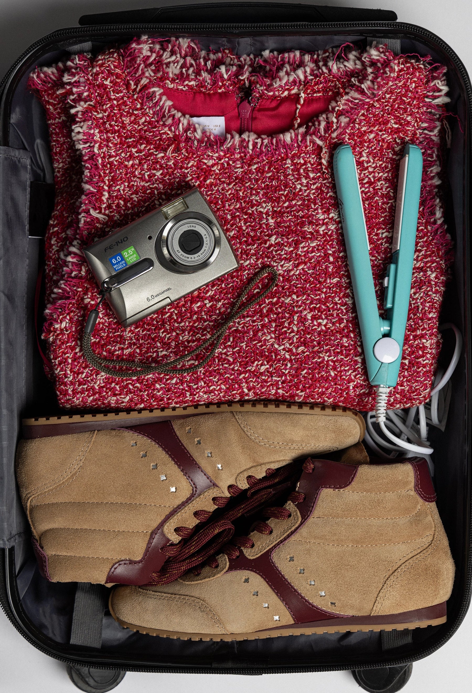 Tênis Cano Médio Stella Camurça Caramelo e Couro Bordô