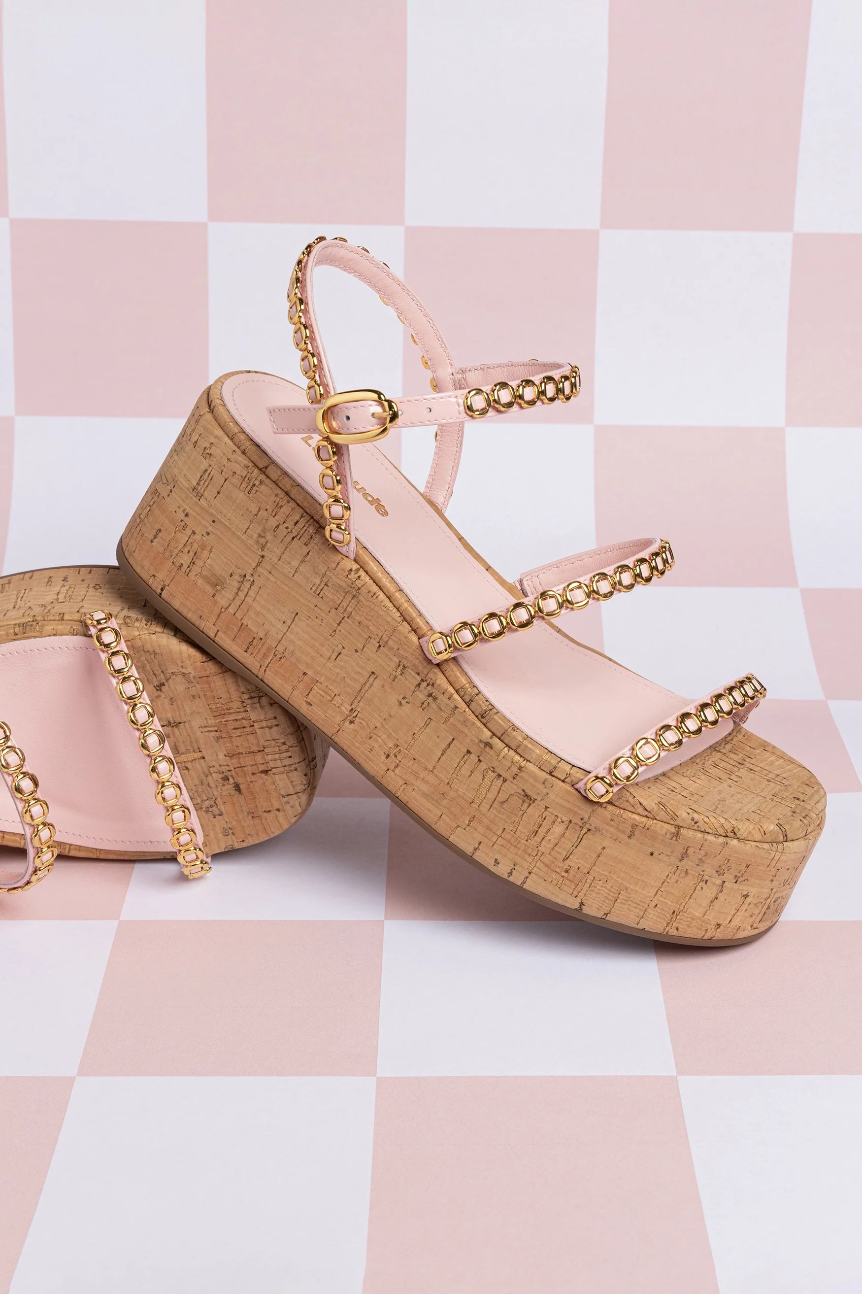 Flatform Gio Milanina Couro Verniz Rosa e Cortiça