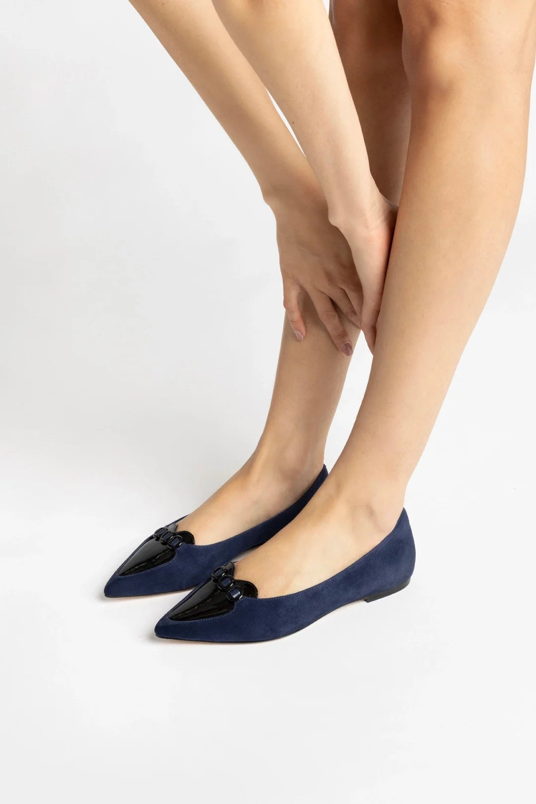 Mocassim Audrey Couro Azul e Couro Preto