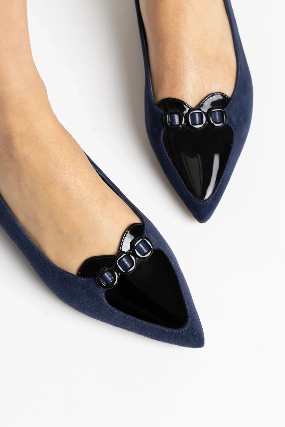 Mocassim Audrey Couro Azul e Couro Preto