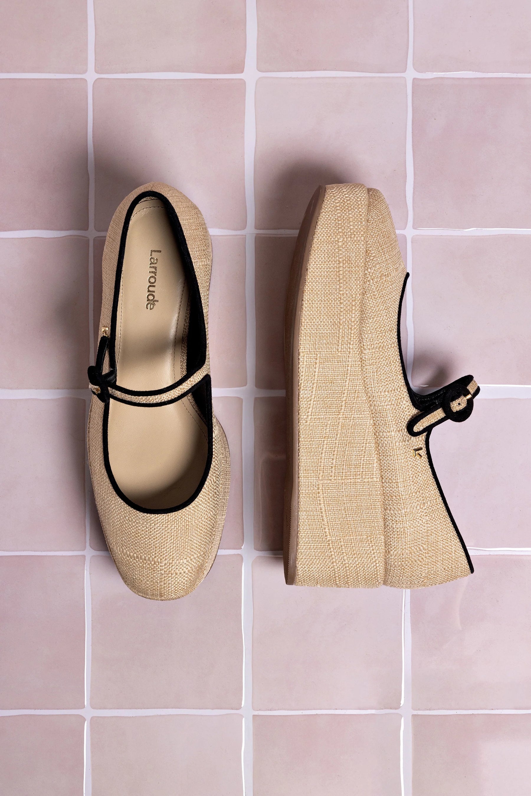 Flatform Blair Ráfia Bege e Camurça Preto