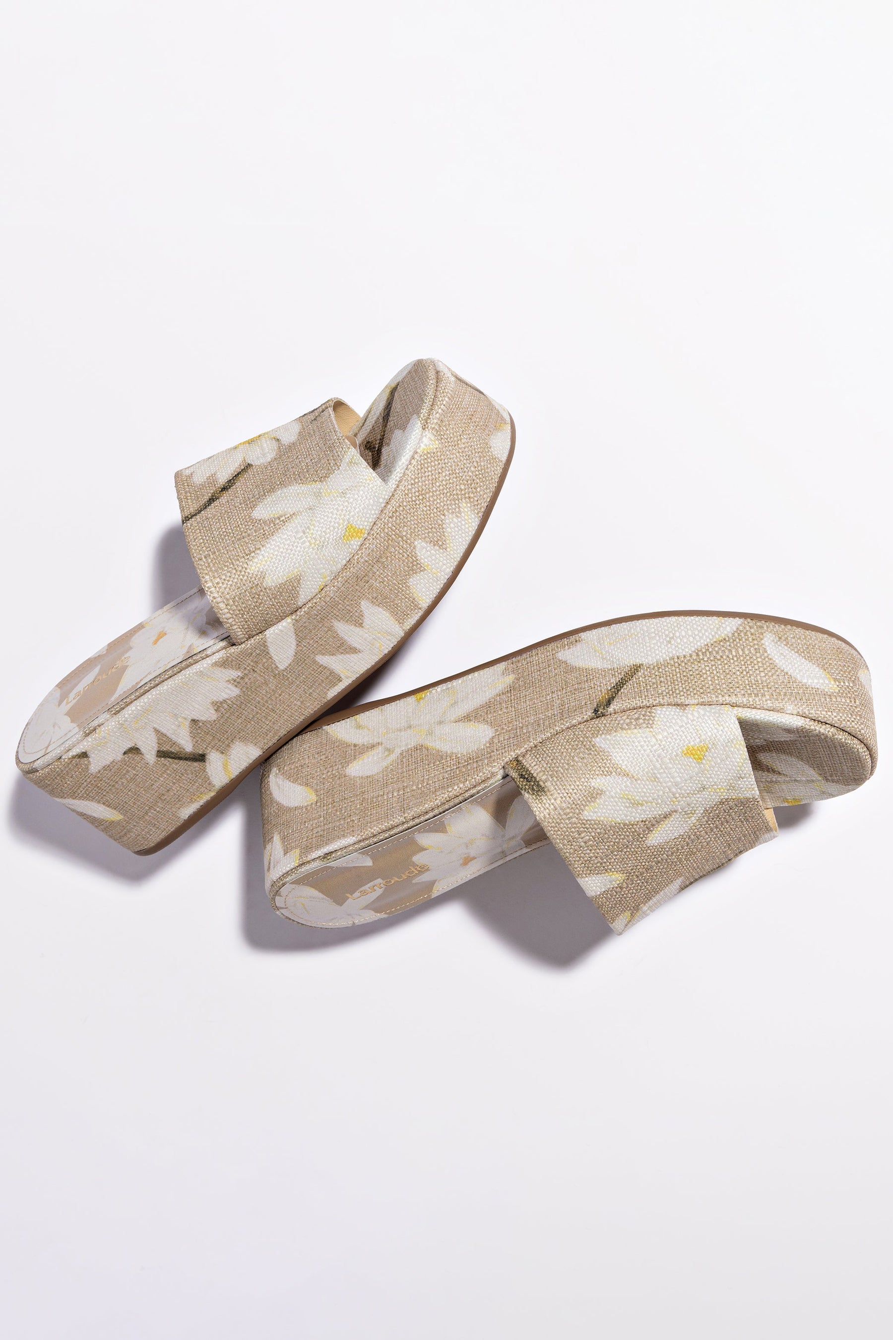 Mule Alex Ráfia Estampada Bege