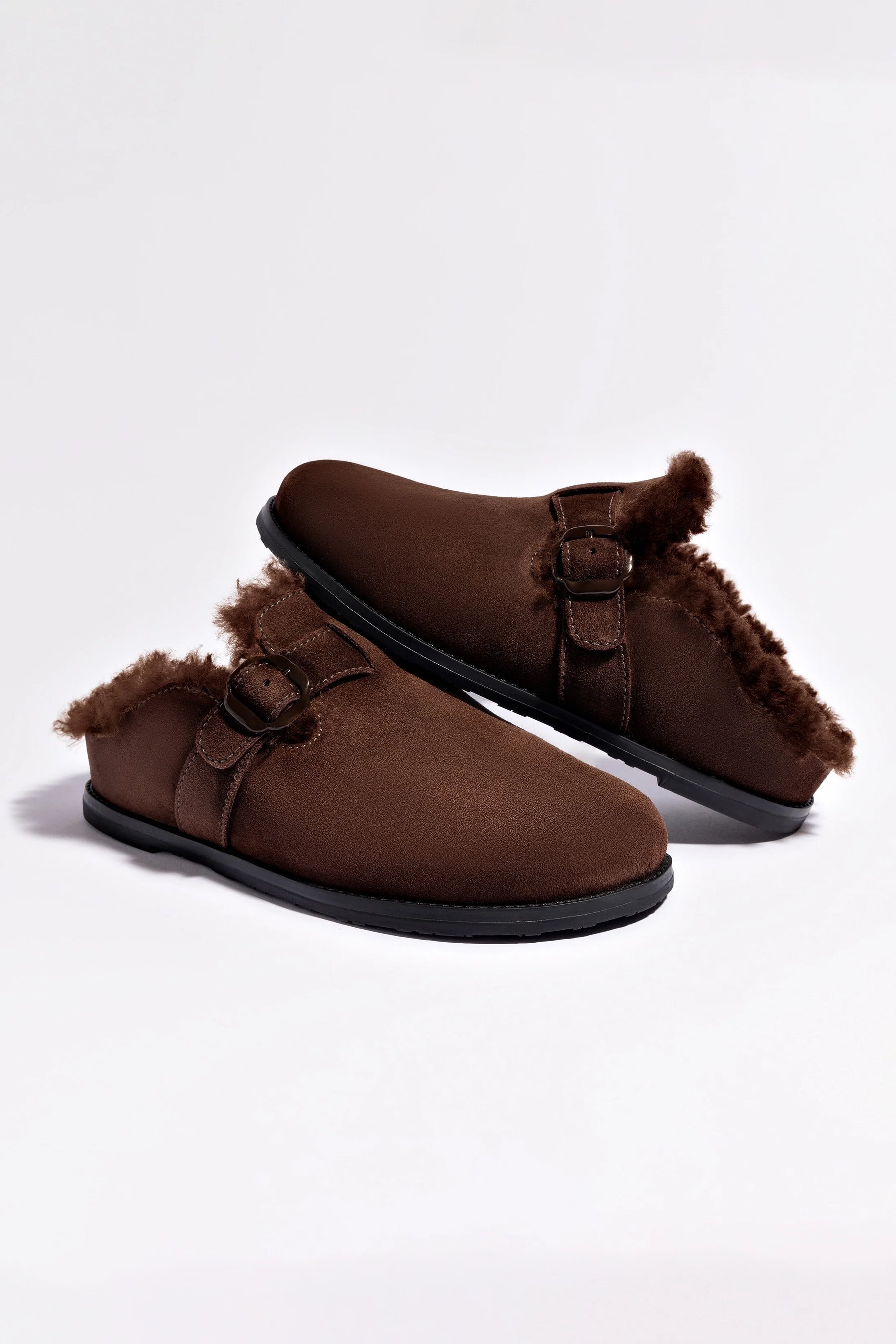 Milan Fur Clog In Brown Suede