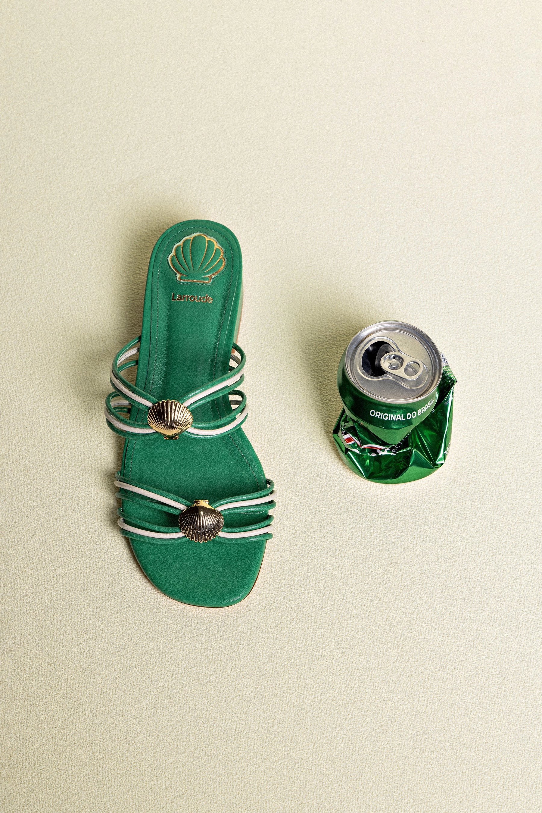 Shelly Flat Mule In Evergreen and Ivory Leather