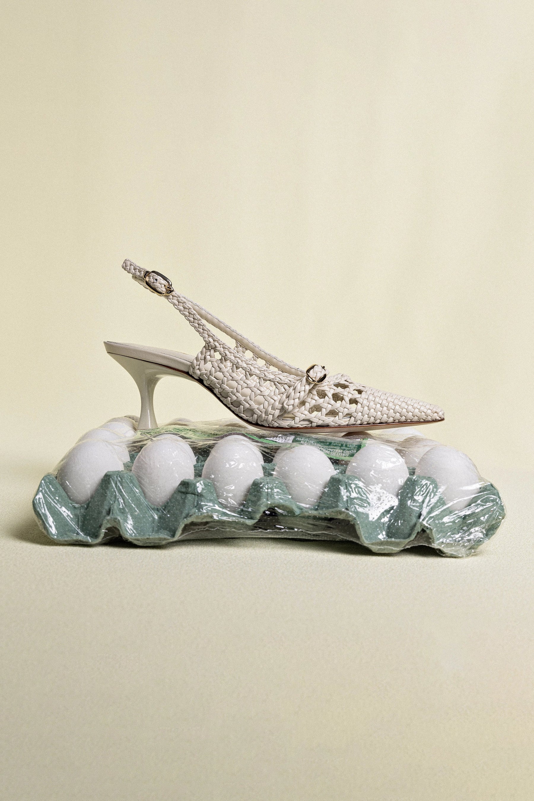 Slingback Ines Macramê Couro Off White