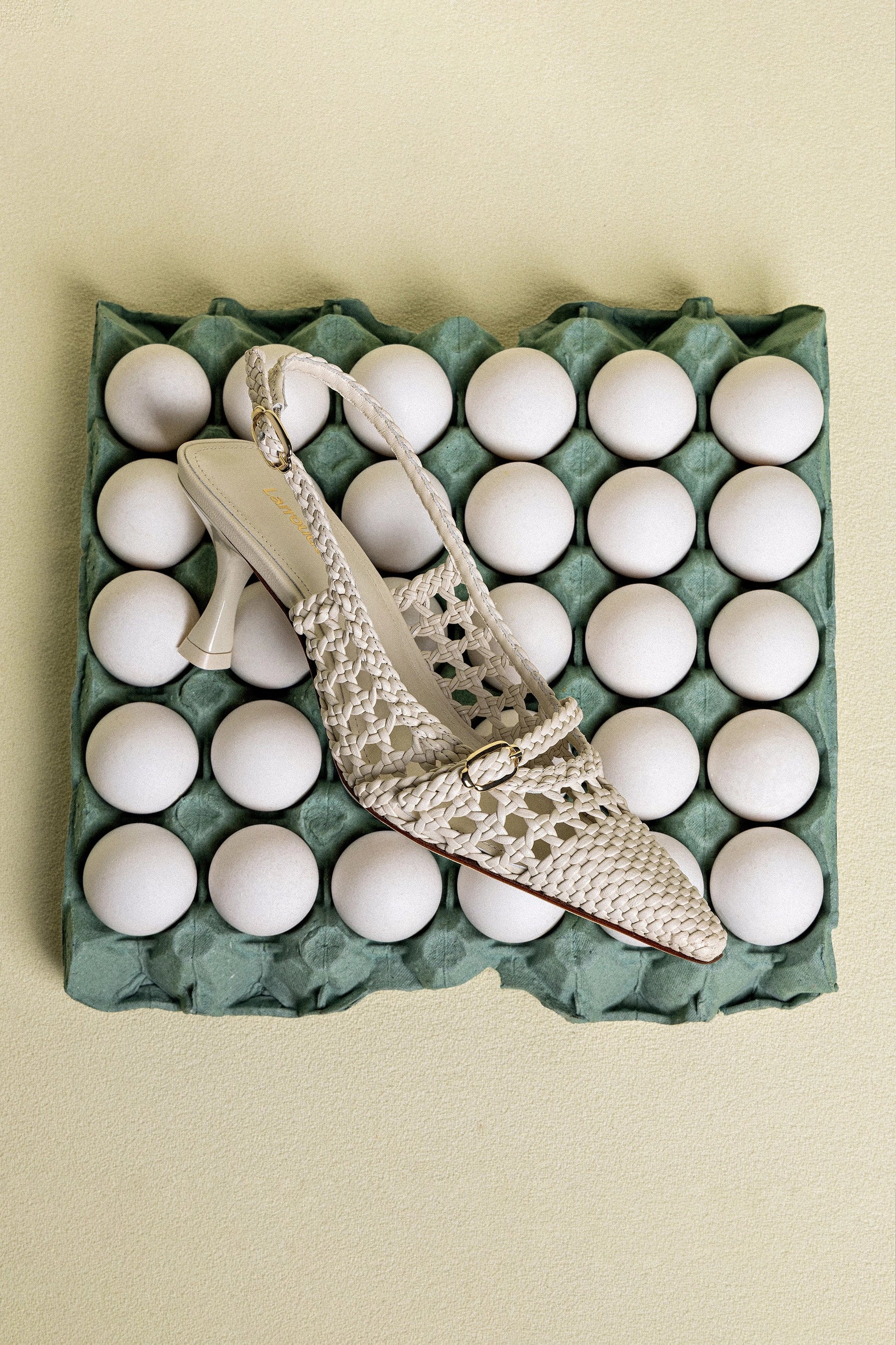 Slingback Ines Macramê Couro Off White