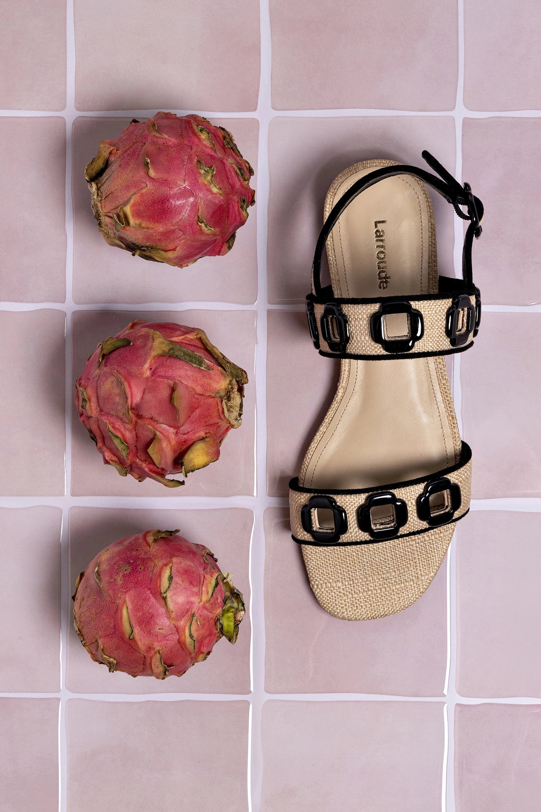 Sandália Flat Milan Ráfia Bege e Camurça Preto