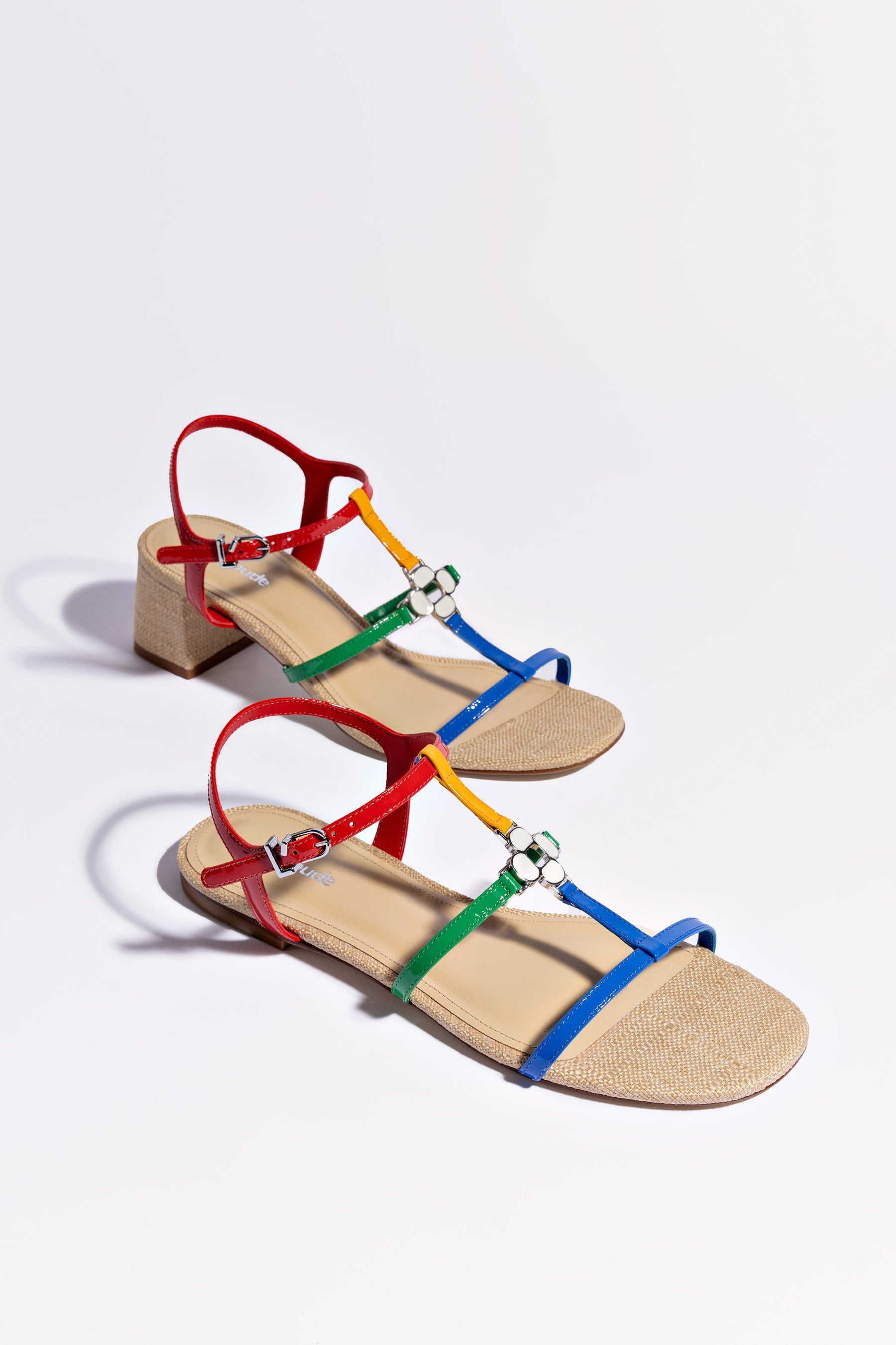Hana Flat Sandal In Multicolor Patent Leather and Raffia