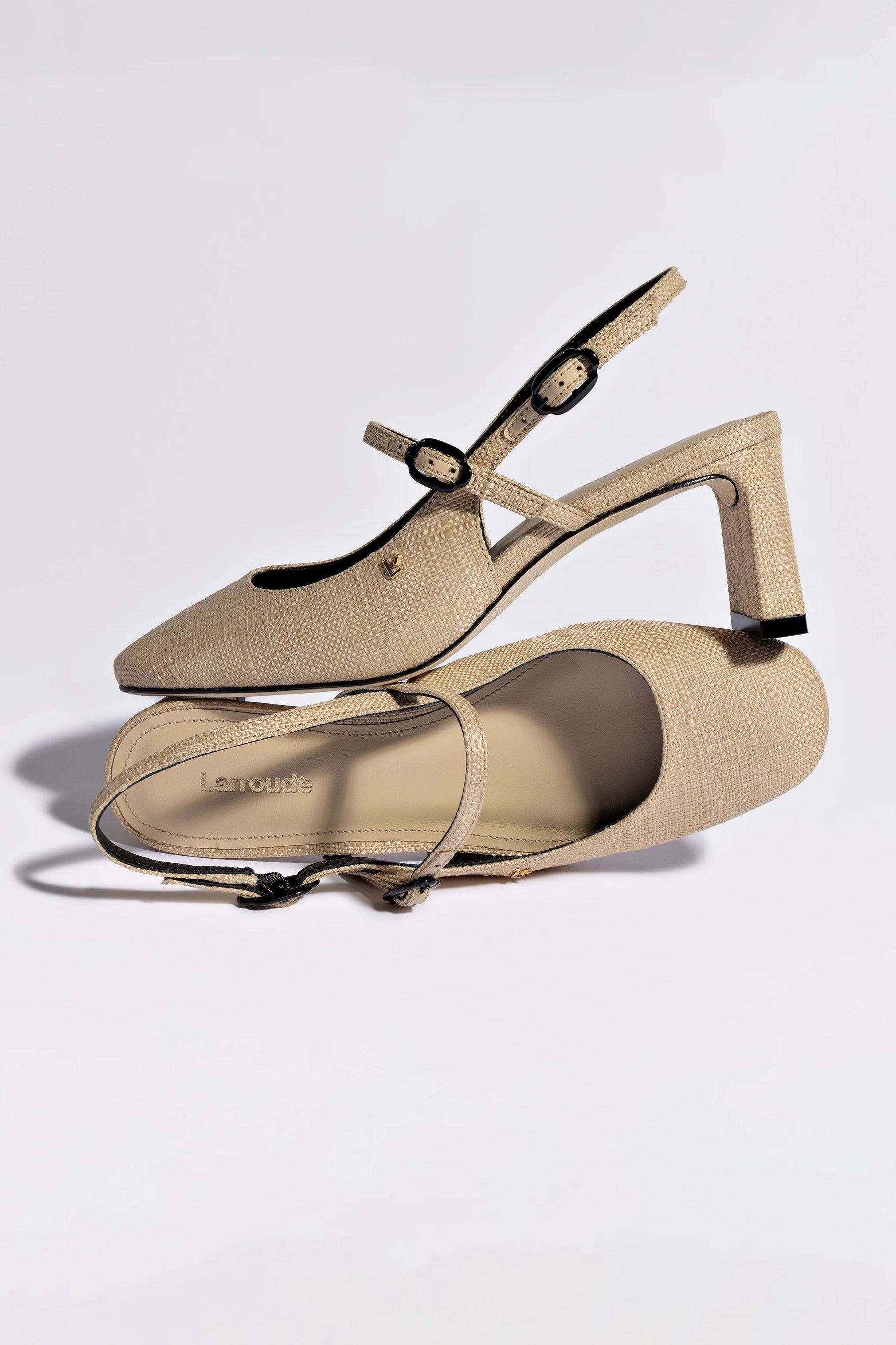 Slingback Georgina Ráfia Bege e Couro Preto