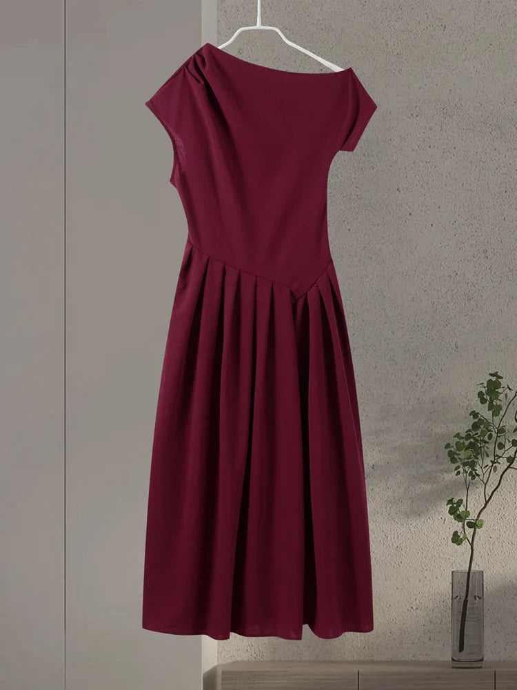 Vestido Longo Elegante – Gola Assimétrica