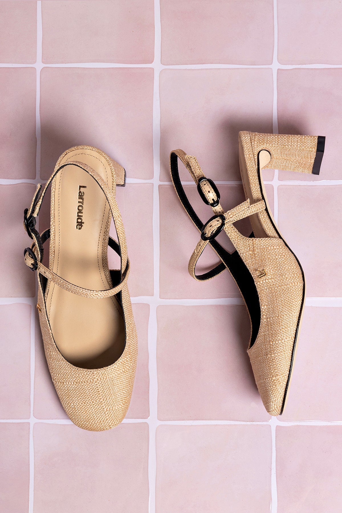 Slingback Georgina Ráfia Bege e Couro Preto