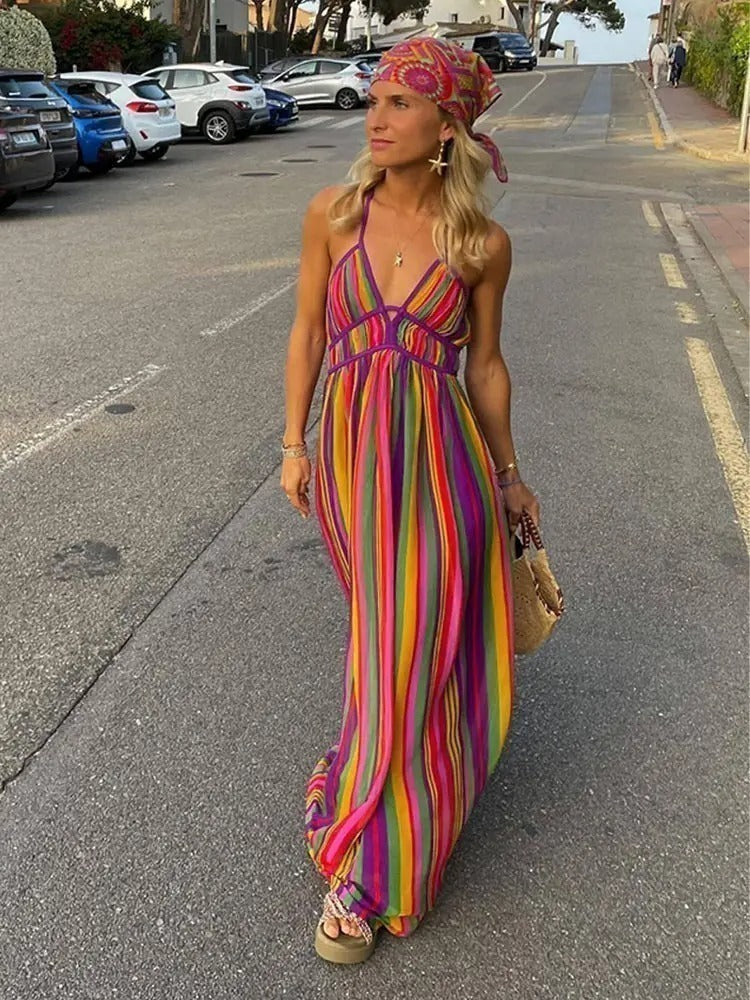 Vestido Longo Decote Listrado - Mariana