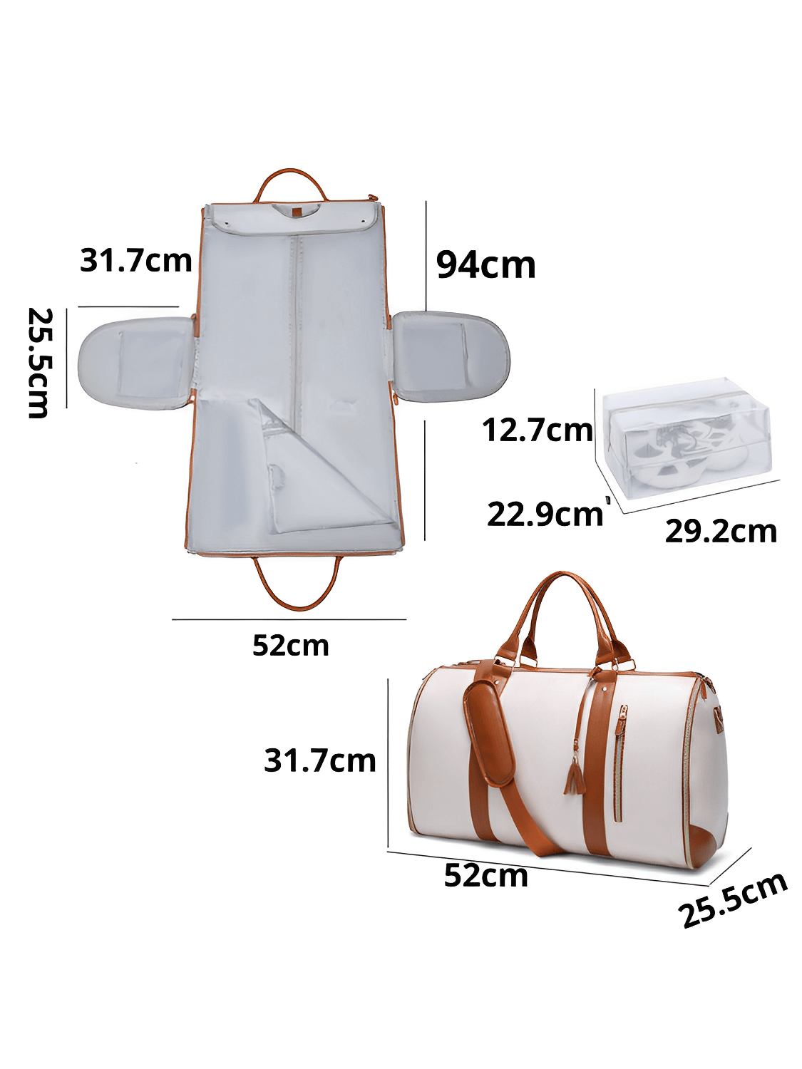 Bolsa Mala Feminina Para Viagem em Couro PU Multifuncional Dobrável – Angela