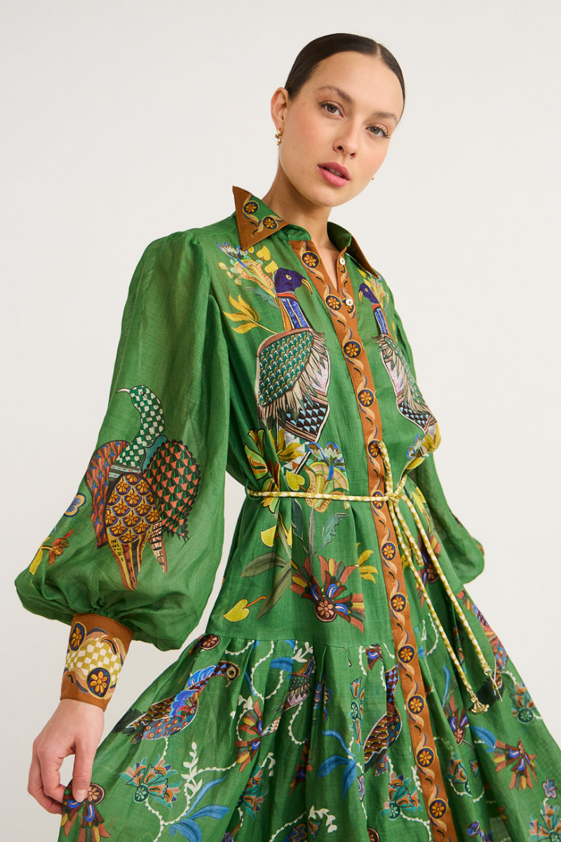 Vestido Longo com Manga Bufante e Estampa Animal - Marcella