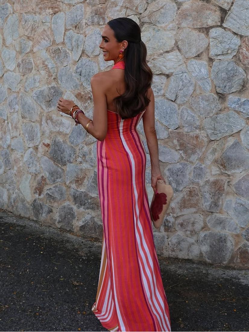 Vestido Sunset Samba com Alças Cruzadas e Listras