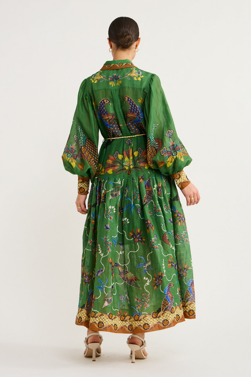 Vestido Longo com Manga Bufante e Estampa Animal - Marcella