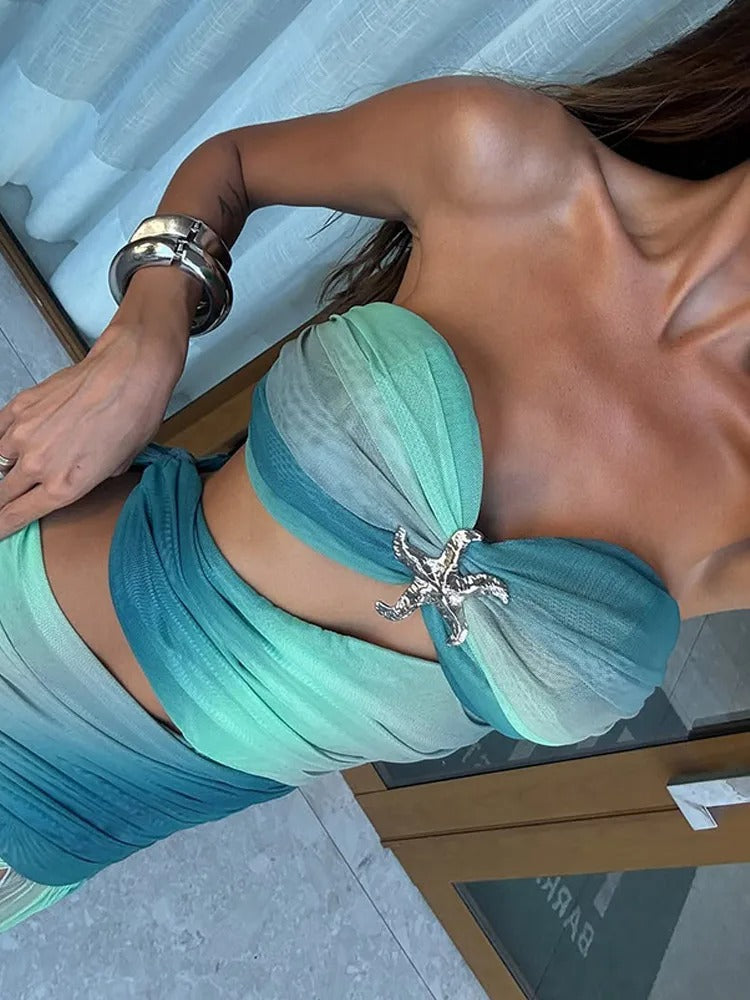 Conjunto Feminino 3 Peças Top Saia - Aurora