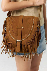 Bolsa Crossbody de Franja Estilo Western Marrom