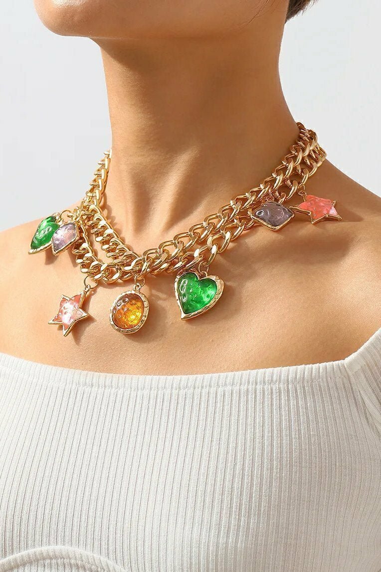 Colar de Pêndulo de Pedra Preciosa Vintage Metalizada