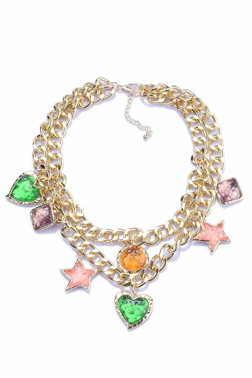 Colar de Pêndulo de Pedra Preciosa Vintage Metalizada