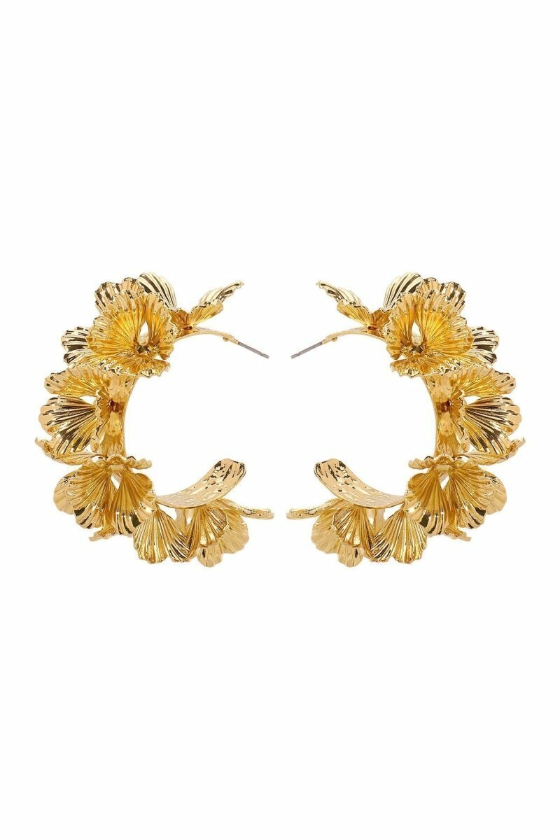 Brinco Floral Multi-Camadas em Formato de C