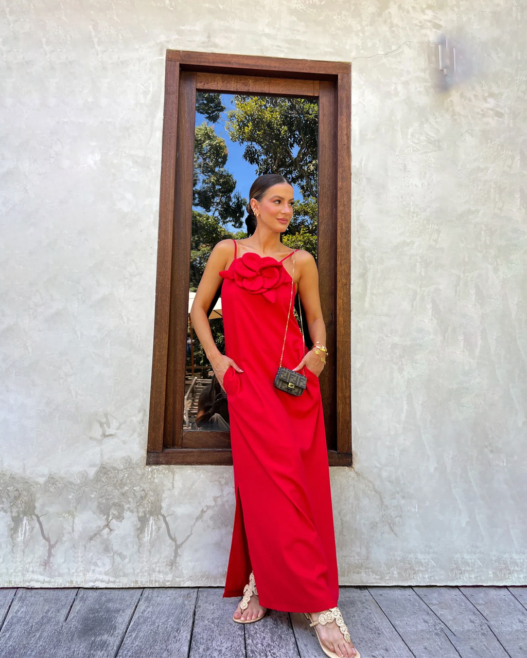 Vestido 3D Fenda Lateral - Flower