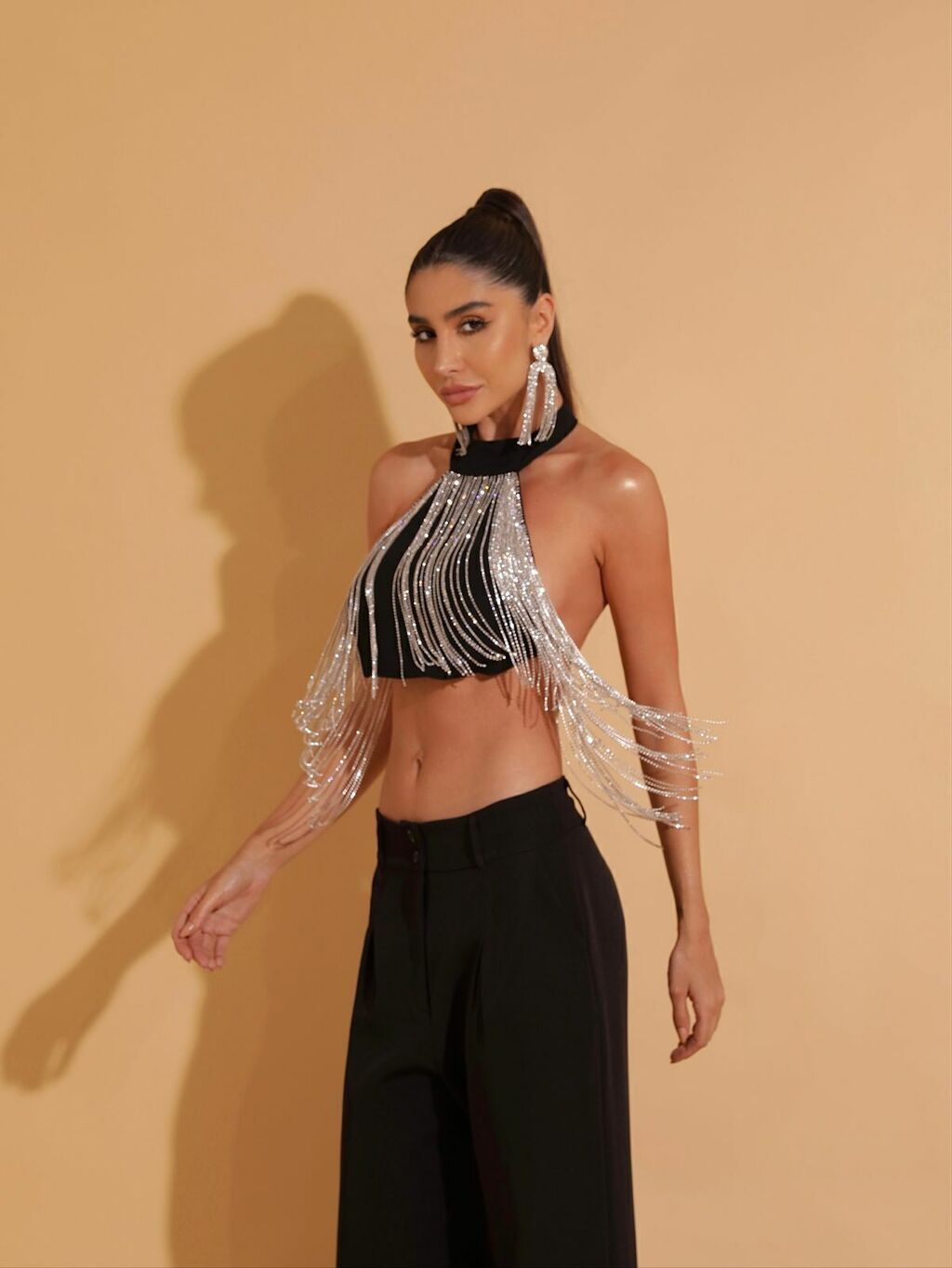 Cropped Gola Franja - Strass