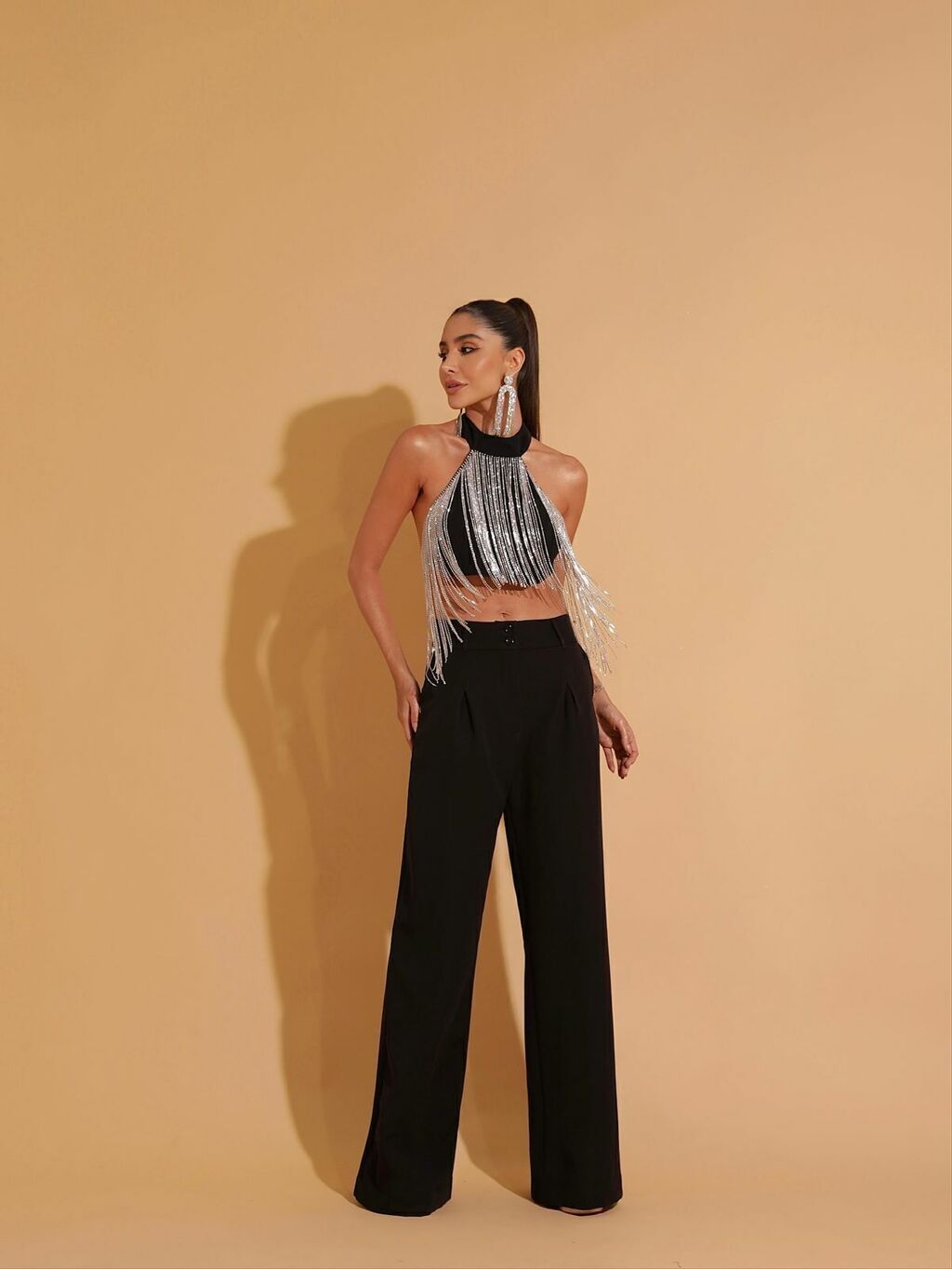 Cropped Gola Franja - Strass