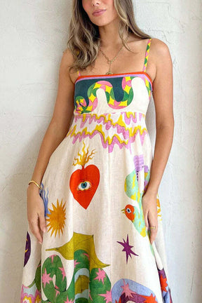 Vestido Midi Estampado Linho - Lina