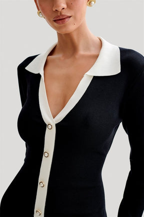 Vestido Mini de Tricot com Babado Contrastante e Laço - Alexia