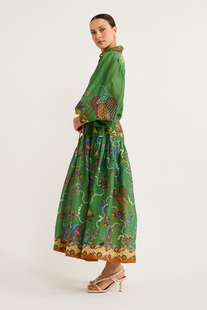 Vestido Longo com Manga Bufante e Estampa Animal - Marcella