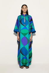 Vestido Kaftan Longo em Cetim com Estampa Psicodélica Iride